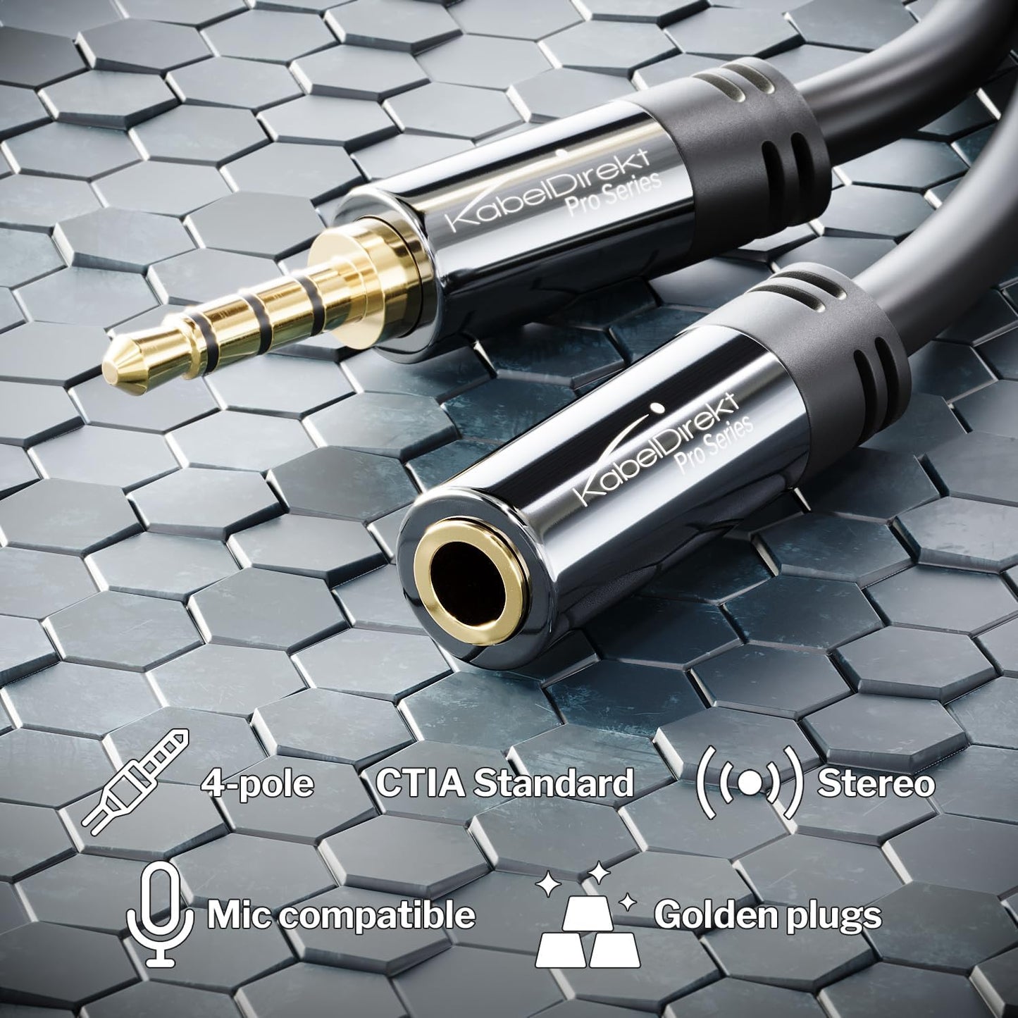 – Headset Extension Cable – 6Ft – Headphone Extension Cord with Break-Proof Metal Plug for Gaming Headsets & Headphones with Microphone, TRRS, 4-Pole, 3.5Mm Male to Female